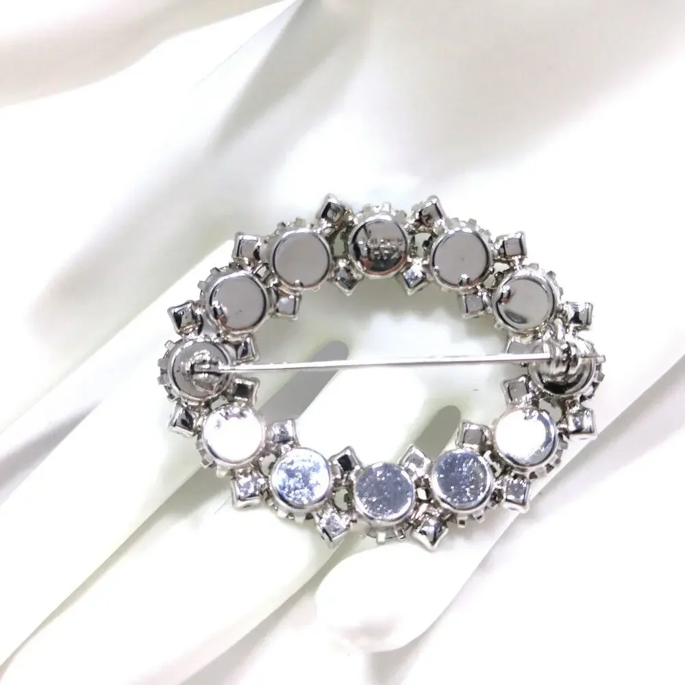 Karu Arke Aurora Borealis Brooch, Clear AB Black Diamond Rhinestones, 1950s